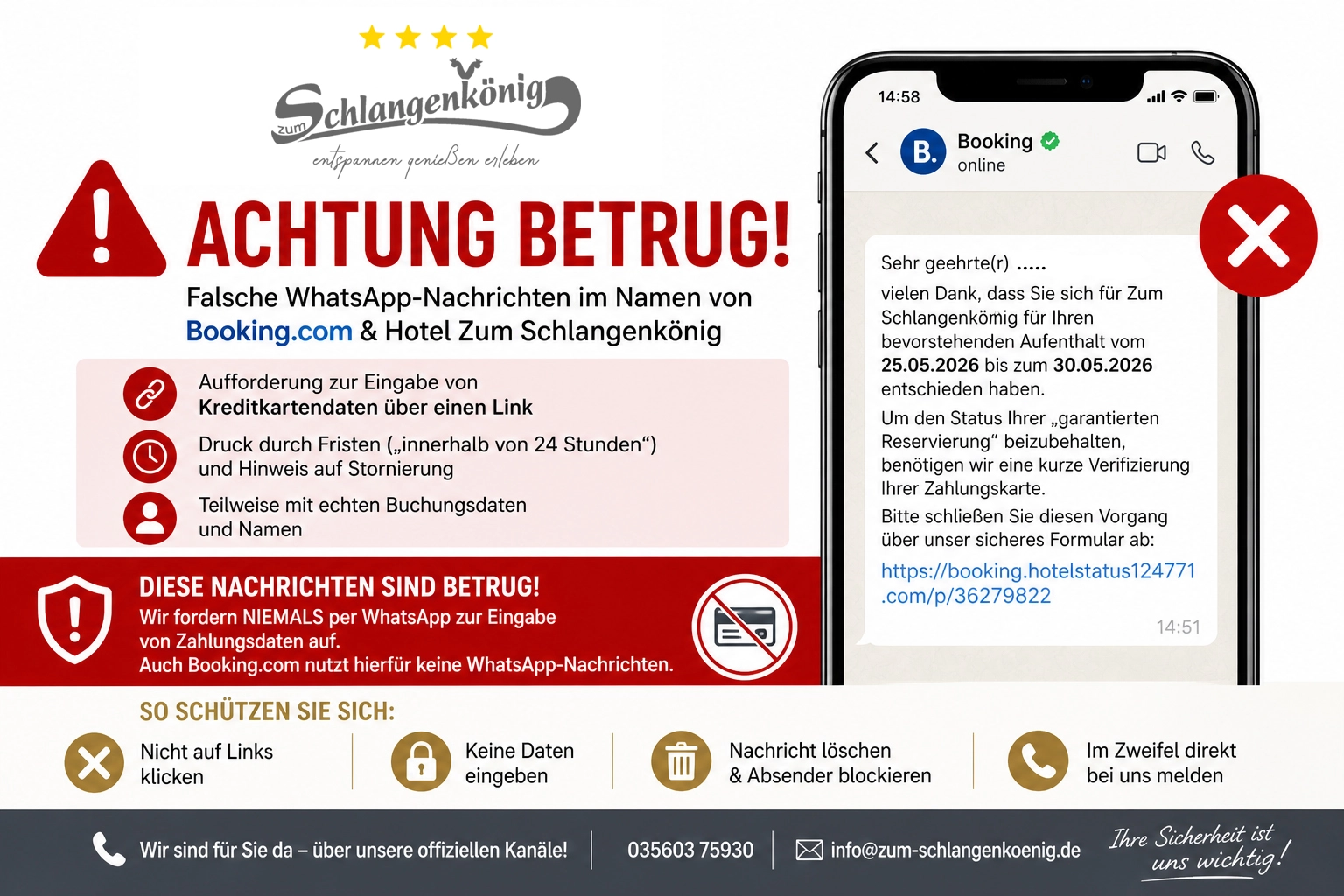 Warnhinweis zu betrügerischen Zahlungsaufforderungen